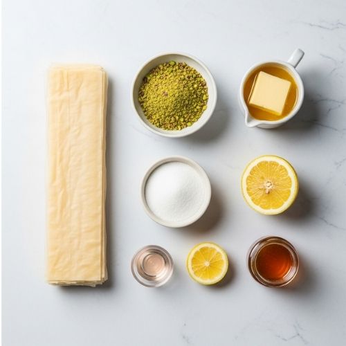 Pistachio baklava ingredients