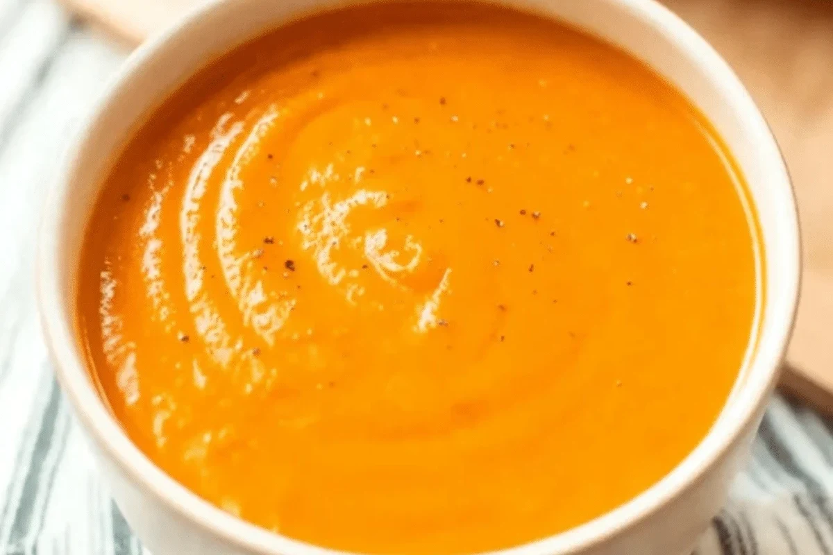 Belizean Beef and Bean Soup Recipe: A Traditional Caribbean Comfort Dish 3 A bowl of creamy, vibrant orange butternut squash and tomato soup garnished with fresh herbs.
