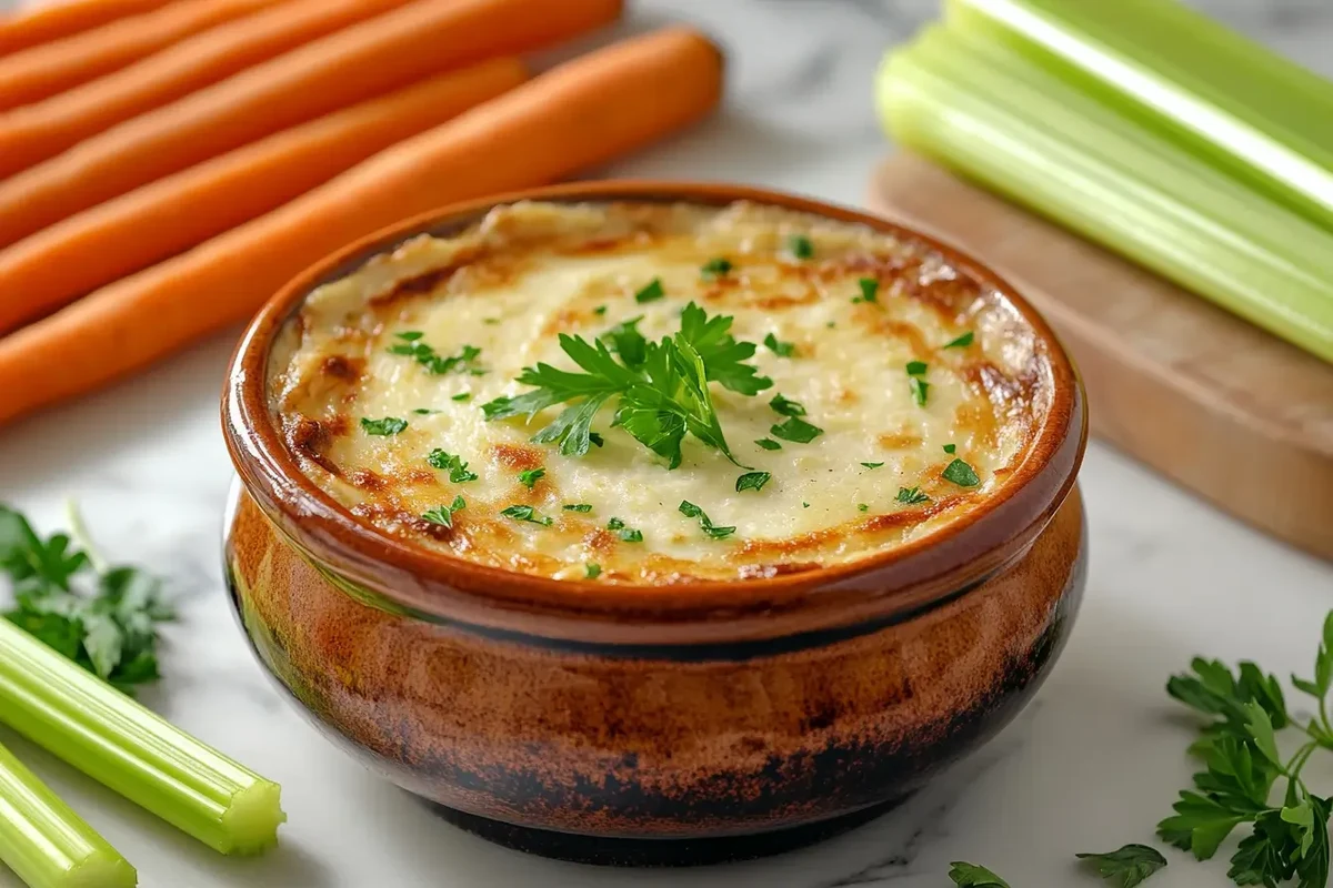 Onion Dip with Onion Soup Mix: Easy Creamy Party Recipe 2 A bowl of creamy onion dip served with potato chips on a wooden table.