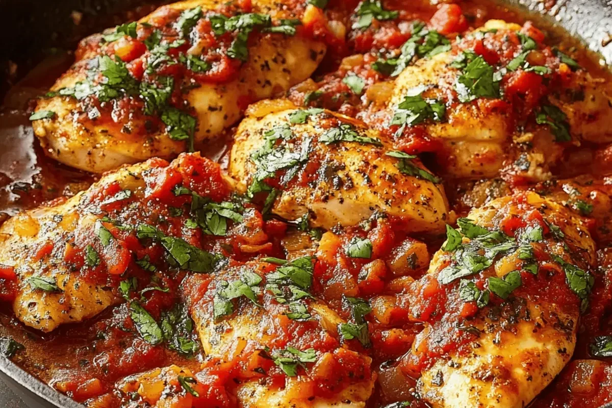 Italian Spices for Chicken 1 A seasoned chicken breast with fresh and dried Italian herbs and spices in a professional kitchen setting.