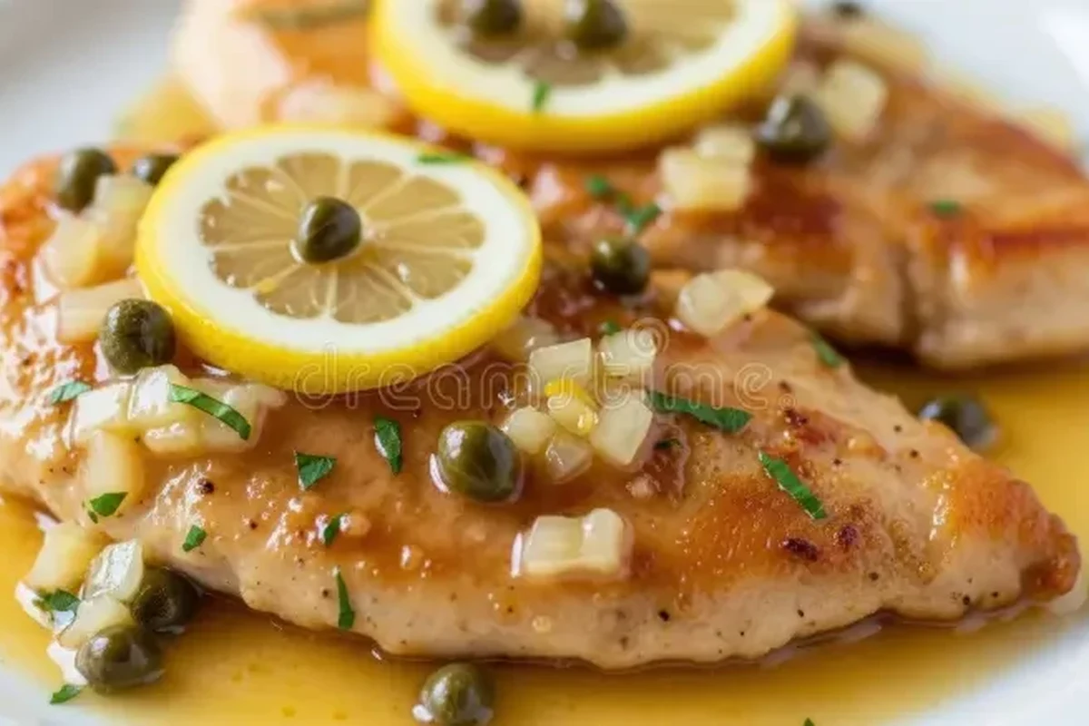 Piccata Sauce Recipe 2 A gourmet pan-seared chicken breast drizzled with a glossy, buttery lemon-caper piccata sauce.