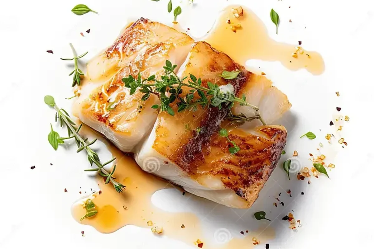 How to Tell If Cod Is Cooked 1 A perfectly cooked, flaky white cod fillet being tested with a fork on a plate.