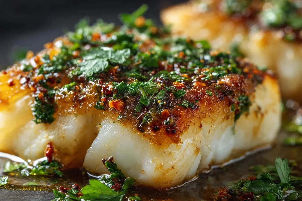 How to Tell If Cod Is Cooked 2 A perfectly cooked, flaky white cod fillet being tested with a fork on a plate.