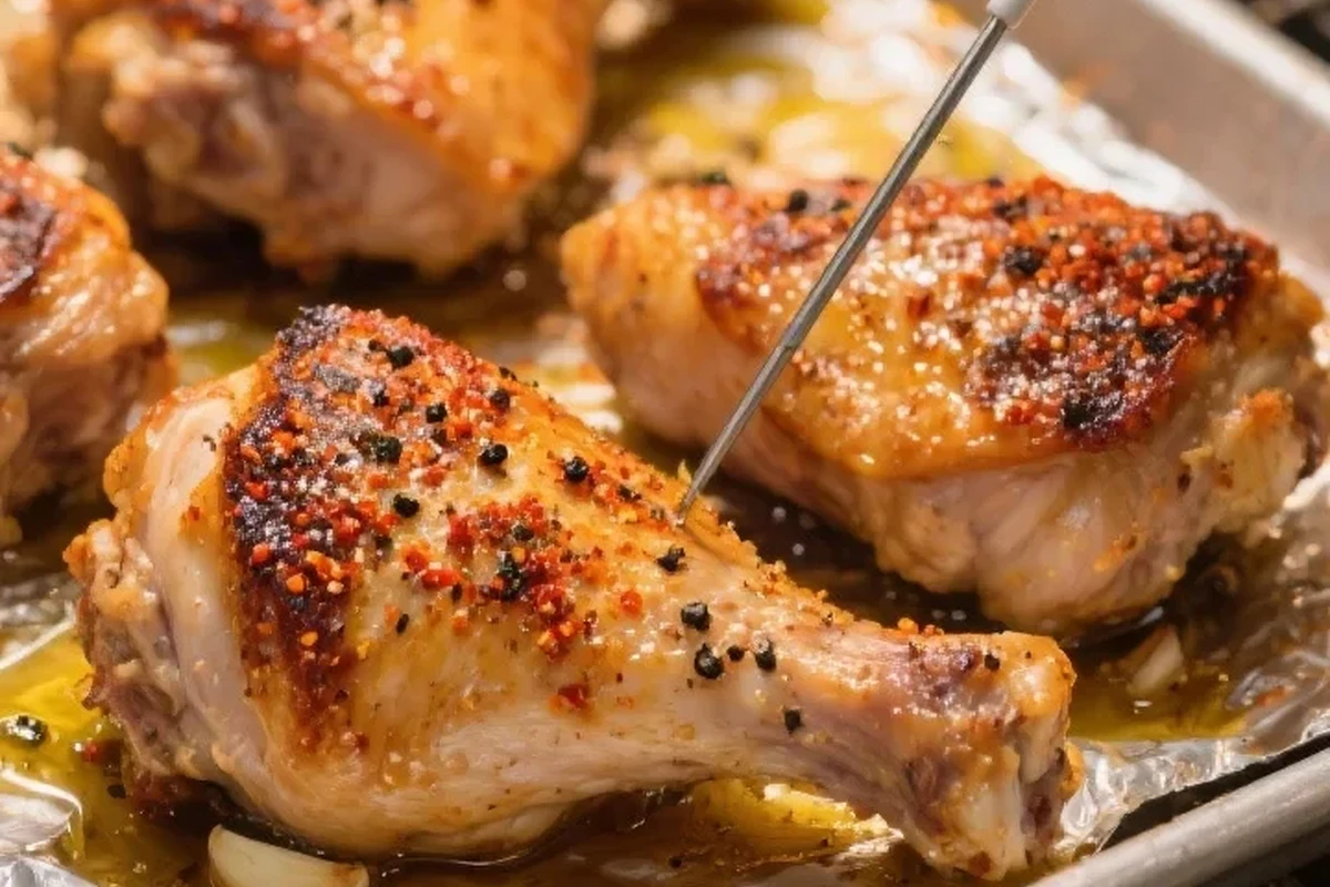 Golden-brown broiled chicken pieces on a metal rack with a savory herb rub.