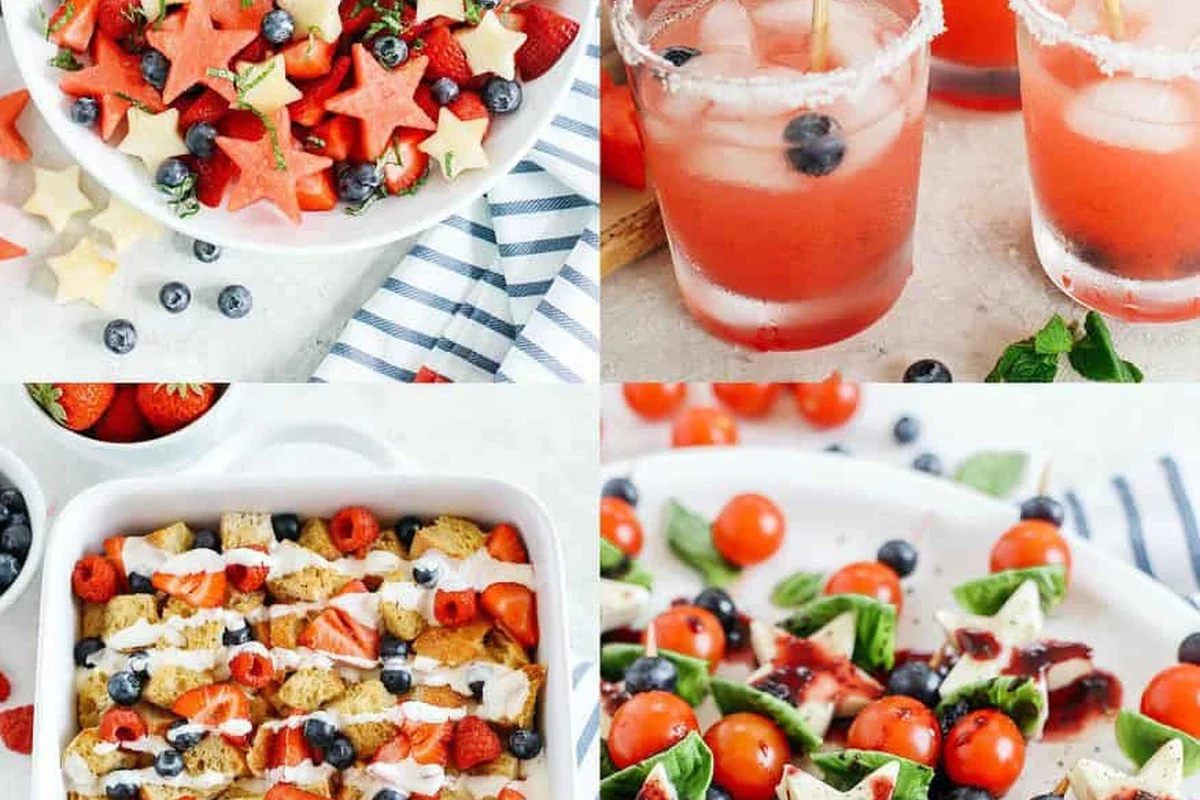 Festive crowd-friendly 4th of July appetizer spread with dips, skewers, and colorful snacks