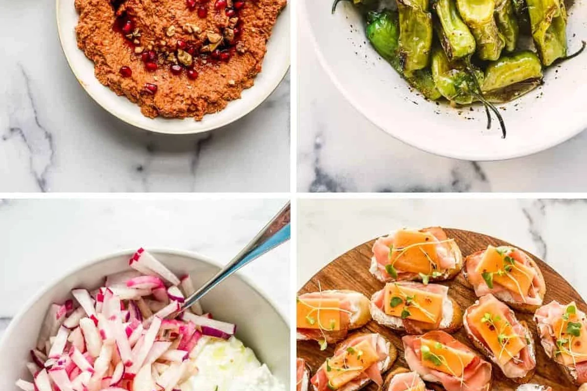Healthy Belizean appetizer spread with cucumber, avocado, beans, and fresh lime