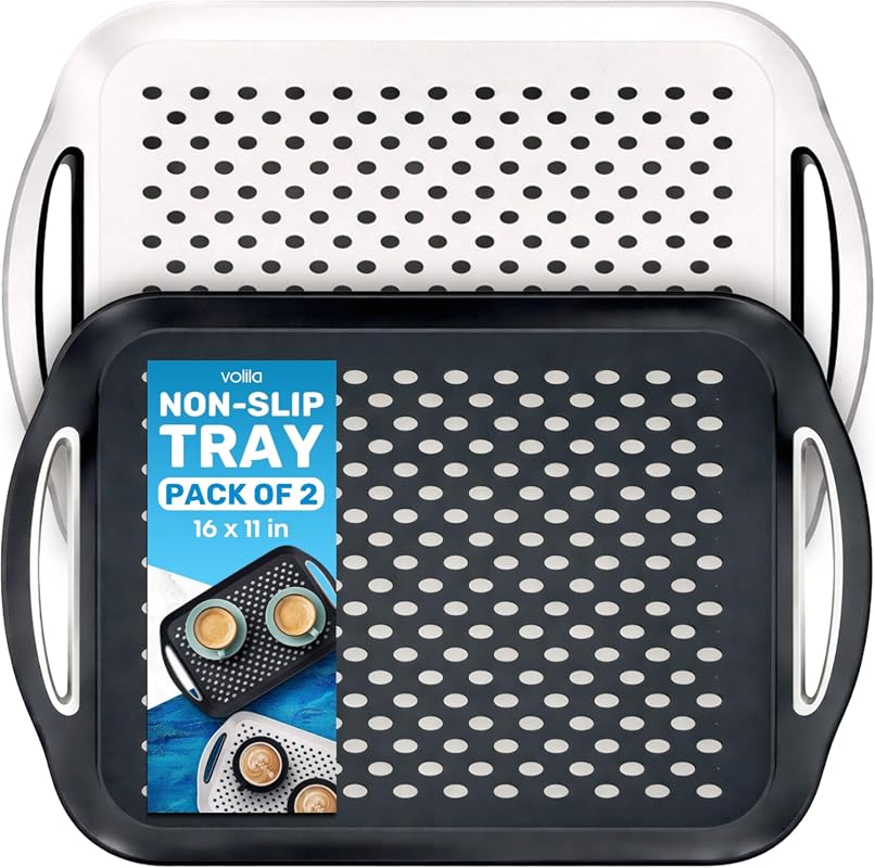 2-Pack Non-Slip Food Trays with Handles for Couch Dining and Serving