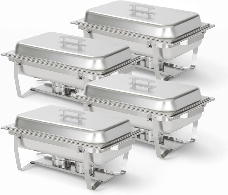 Alpha Living 4-Pack Stainless Steel Chafing Dish Set with Lids, Pans, Fuel Holders, and Tongs