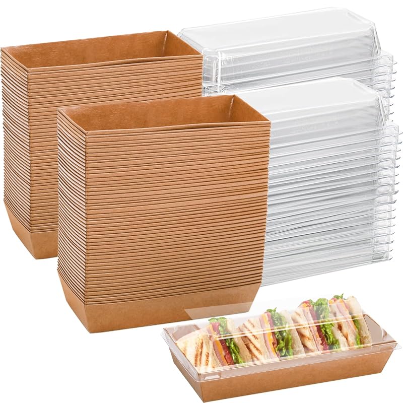 Dicunoy 100-Pack Disposable Sandwich Containers with Clear Lids, Rectangle Food Boxes for Takeout