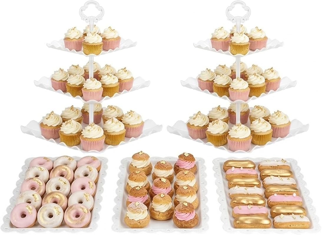 NWK 5-Piece White Cupcake Stand and Appetizer Tray Set