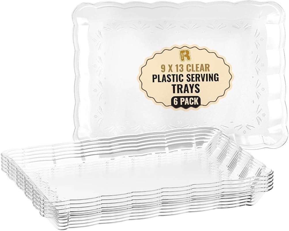 6-Pack Clear 9x13 Plastic Serving Trays for Food, Parties, and Catering