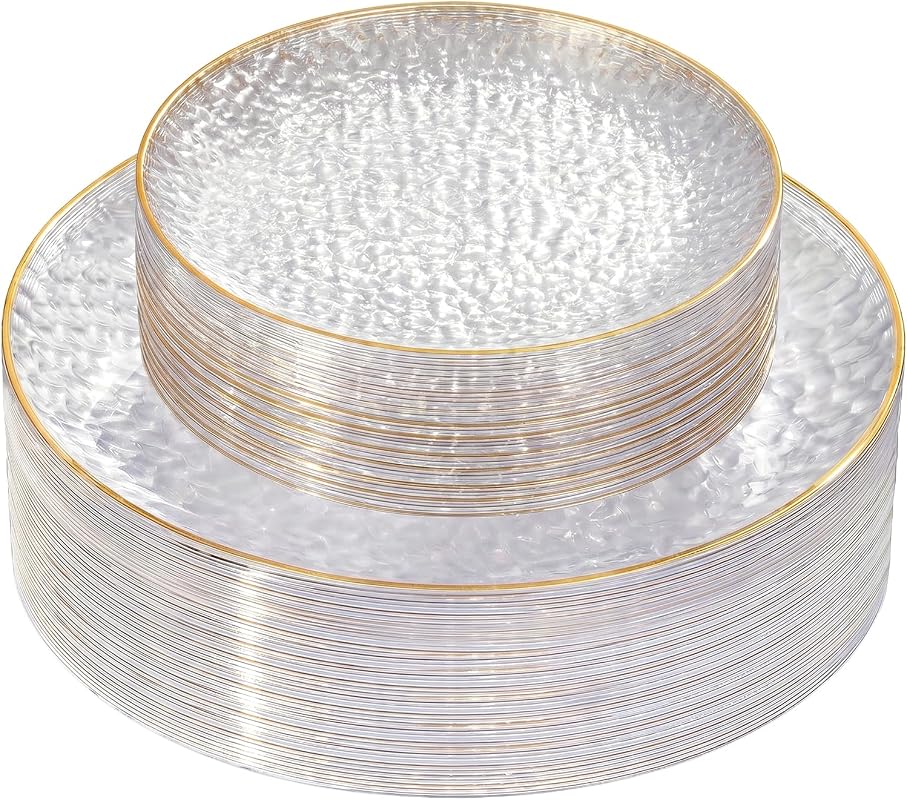 Rubtlamp 60-Piece Clear Disposable Plates with Gold Rim for Parties