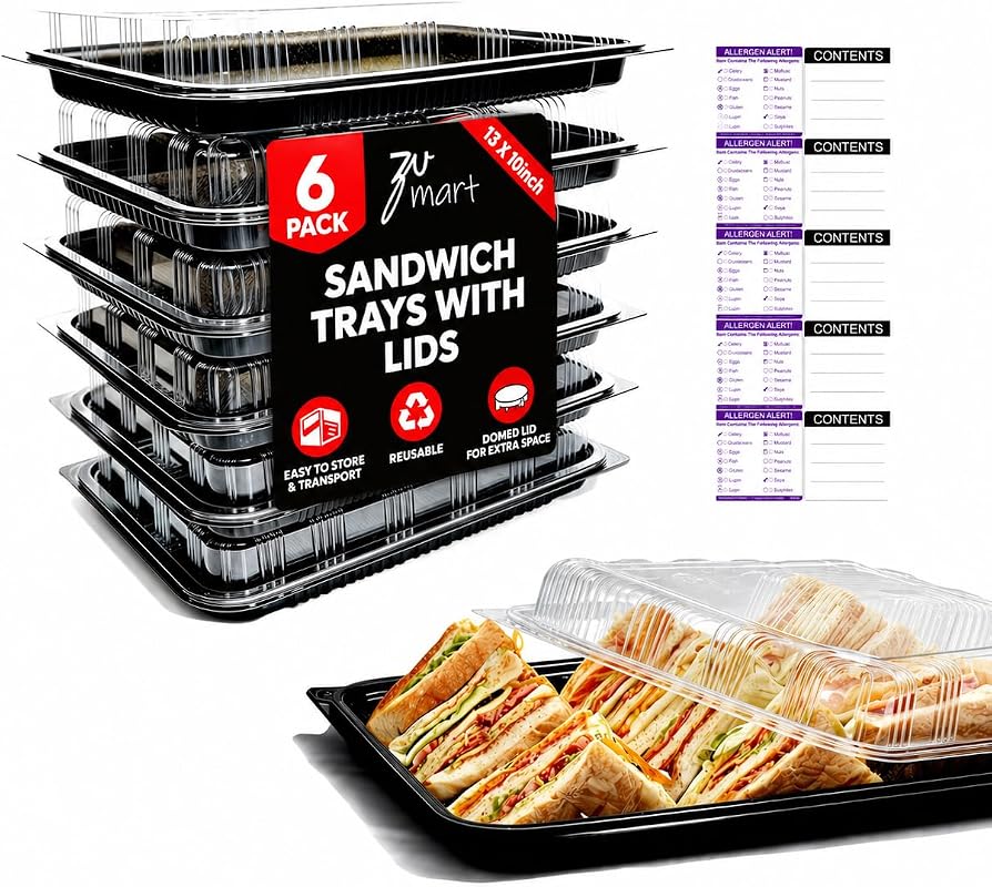6 Pack Reusable Catering Trays with Lids, 13-Inch Serving Platters for Buffet and Events