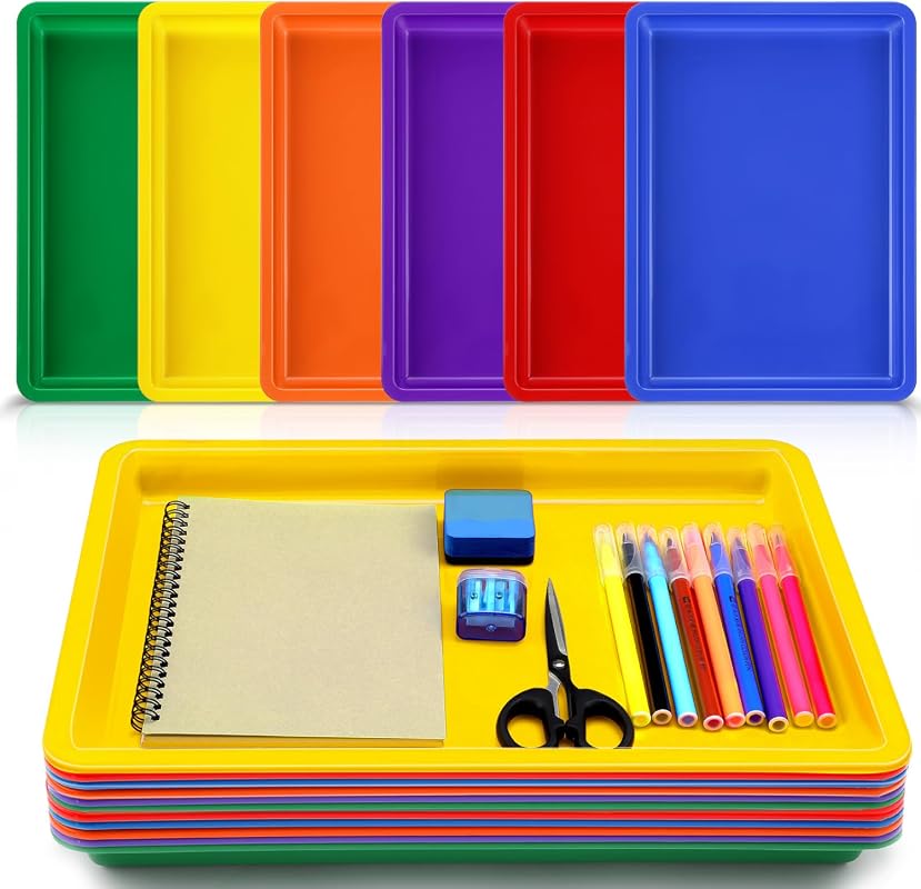 Mifoci 12-Pack Large Plastic Art Trays, 16 x 12 Inch Classroom Organizers