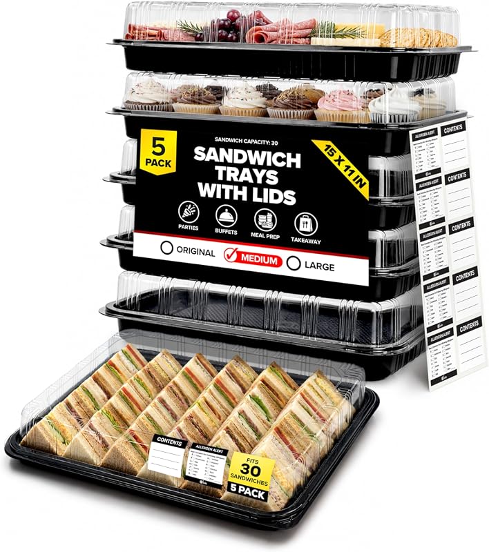 5-Pack 15-Inch Reusable Catering Trays with Clear Lids for Events