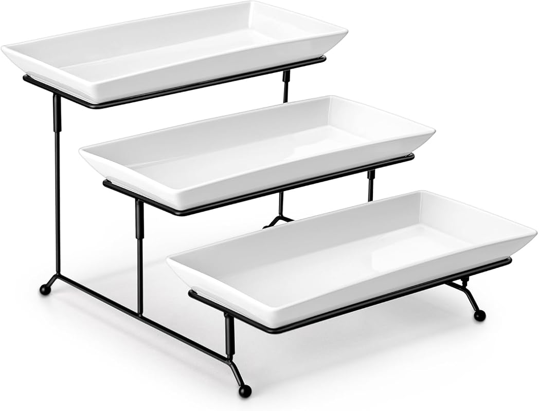 MALACASA 3-Tier White Porcelain Serving Trays, 12 Inch Stackable Platters for Elegant Displays