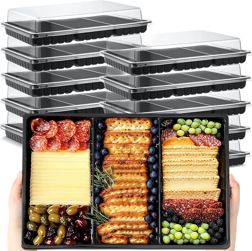 Shellwei 10-Pack 15x10-Inch 3-Section Charcuterie Boards with Lids