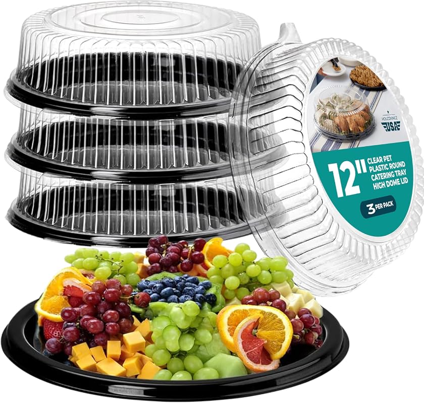 8 Best Catering Sandwich Trays for Road Trip Car Care and Auto Snacks 1 12-Inch Black Catering Trays with Clear Lids, 3-Pack Disposable Round Food Platters