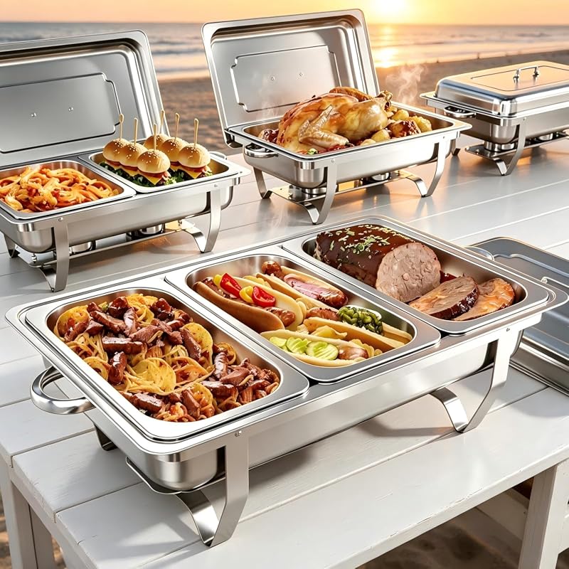 Amhier 4 Pack 11Qt Chafing Dishes for Buffet with Silver Finish