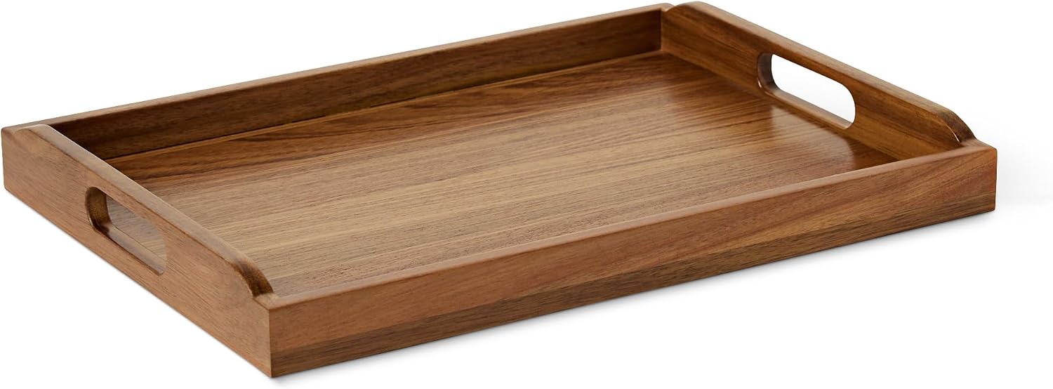 Amazon Basics Acacia Wood Serving Tray with Handles for Food and Drinks