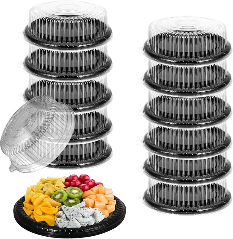 12 Pack 12 Inch Round Plastic Catering Trays with Clear Lids for Serving