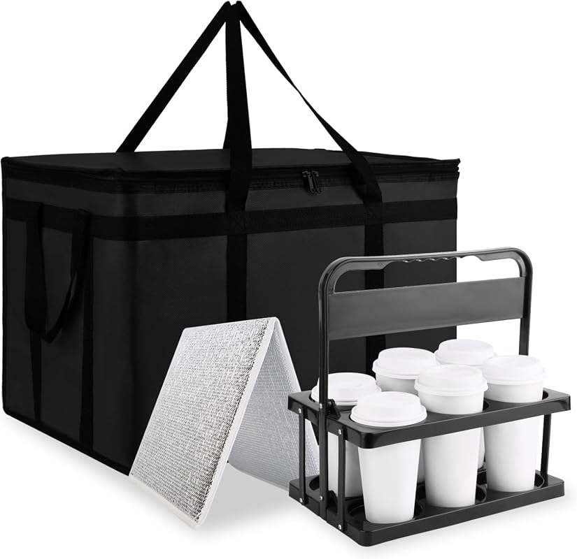 Bodaon Insulated Food Delivery Bag and Drink Carrier with Hard Bottom