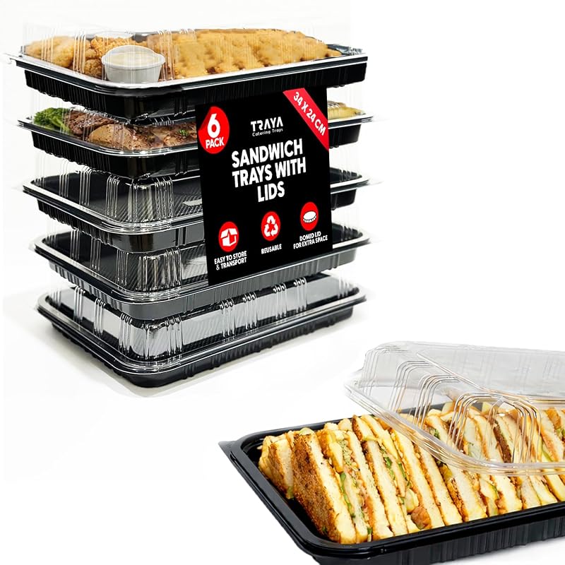 TRAYA 6-Pack 13-Inch Reusable Serving Trays with Lids for Catering