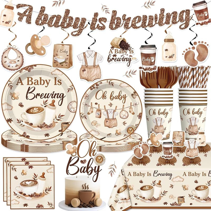 Coffee Themed Baby Shower Decorations, A Baby Is Brewing Party Table Decor
