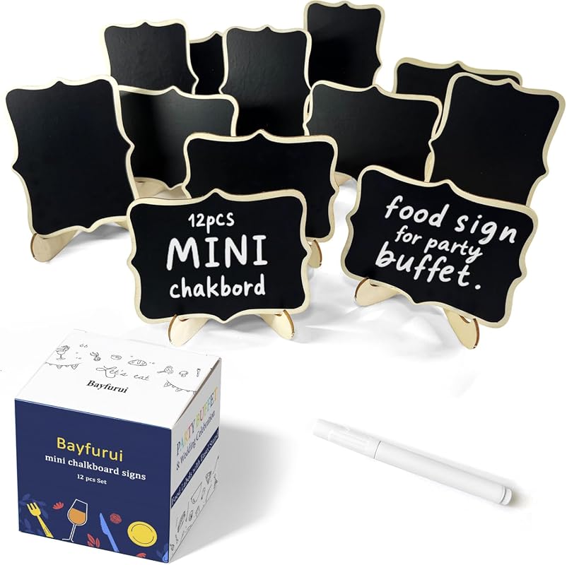 12 Mini Chalkboard Food Labels with Stands for Buffet, Wedding Tables, and Catering Displays