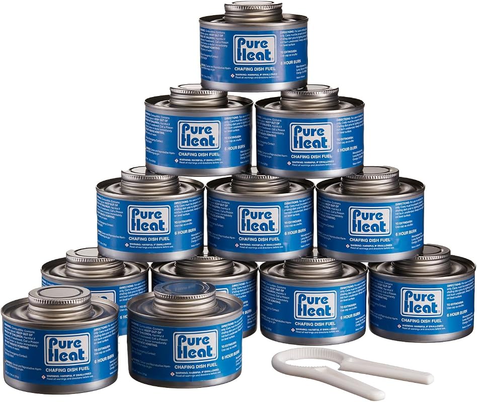 Pure Heat 6-Hour Chafing Fuel Cans, 12-Pack, Resealable Food Warmer Fuel