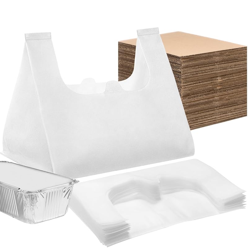 60-Piece Takeout Bags with Cardboard Bottom and Soft Handles for Catering