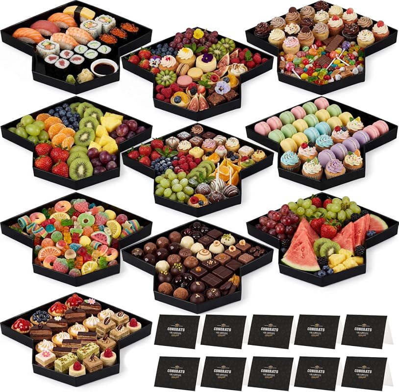 Gueevin 10-Piece 2026 Graduation Cap Serving Trays with Cards, Fillable Cardboard Candy Boxes for Party Decor