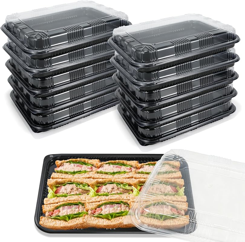 10 Pack Catering Trays with Lids, 13-Inch Reusable Serving Trays for Food Storage