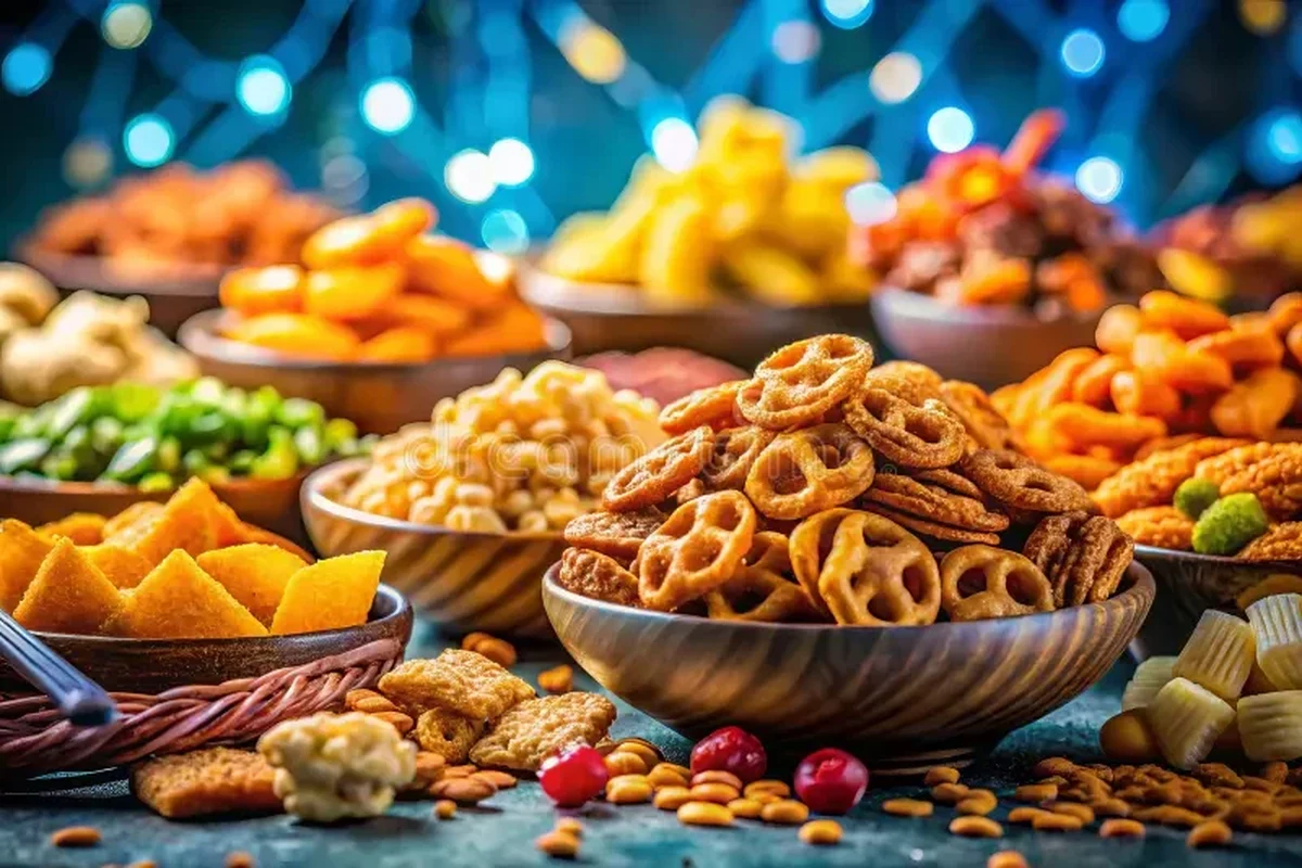 Belizean-style sweet and salty snack mix with nuts, plantain chips, and seasoning